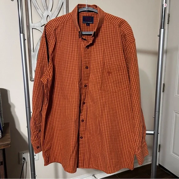 Lucchese 1883 Men’s Button Down Shirt Large Burnt Orange Long Sleeve - Picture 1 of 9
